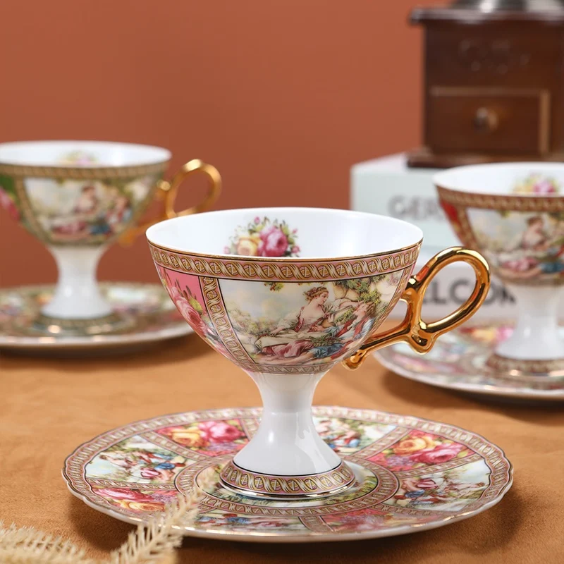 Ceramic Coffee Cup Set European Style Palace Style Character Coffee Cups and Dish Creative Art Ceramic Office Home Exquisite Coffee Mugs Gift Tableware