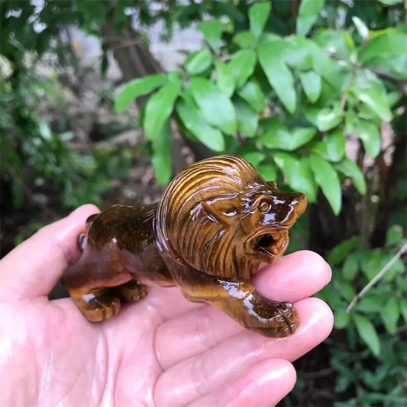 

Natural Tiger Eye Stone Lion Carving Carved Raw Stone Cartoon Animal Carving Ornaments Crystal Collection 1pcs