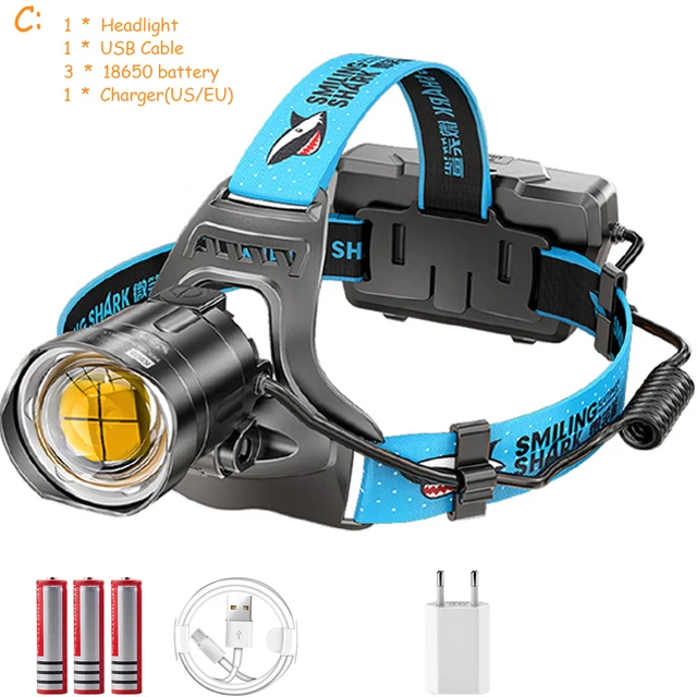 Lampe Frontale LED Rechargeable 100W Longue Portée - Étanche Avec Batterie Intégrée