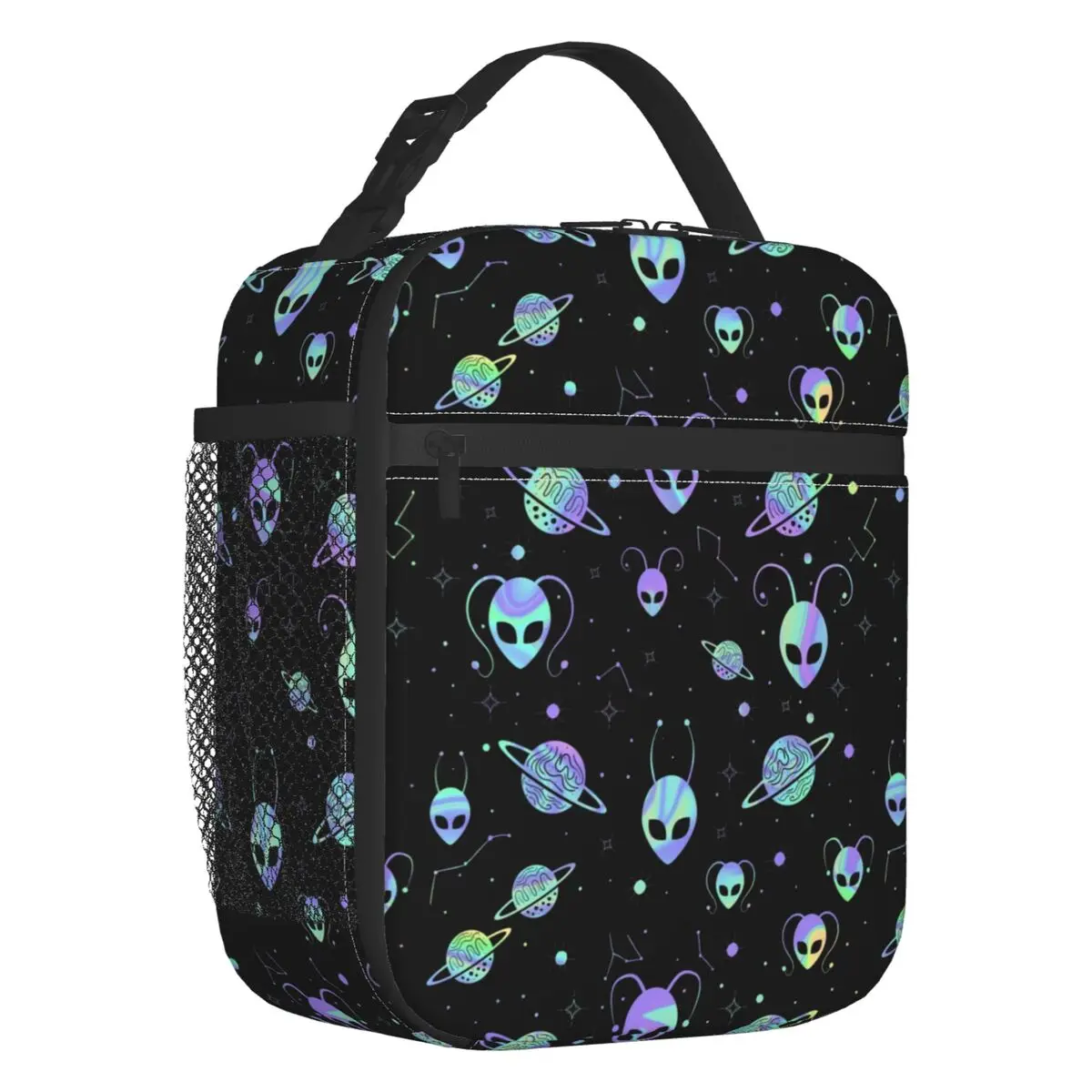 

Holographic Alien Universe Cosmos With Planet And Star Insulated Lunch Tote Bag for Women Resuable Thermal Cooler Food Lunch Box