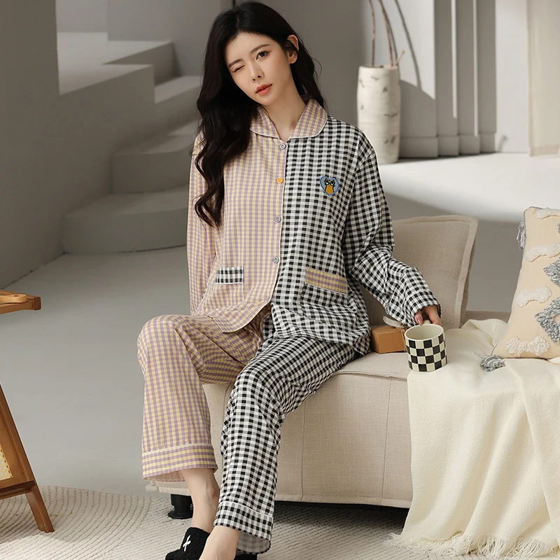 Spring Autumn Casual Sleepwear Ladies Cotton Pajama Sets Homewear Women's Casual Luxury Pajamas Thin Pajamas Female Sleepwear