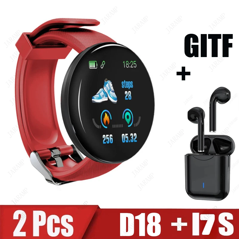 2Pcs D18 I7s Smart Watch Men Blood Pressure Smartwatch Women Waterproof Sport Heart Rate Fitness Tracker Smart Clock Watches New 