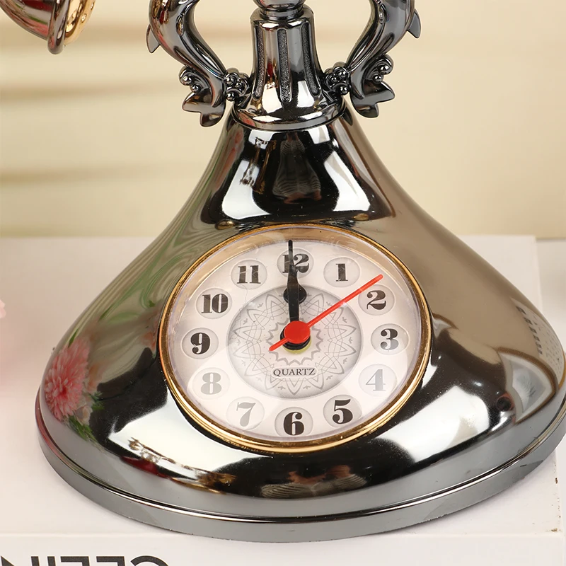 Retro Telephone Alarm Clock For Home Room Bedside Table Decoration