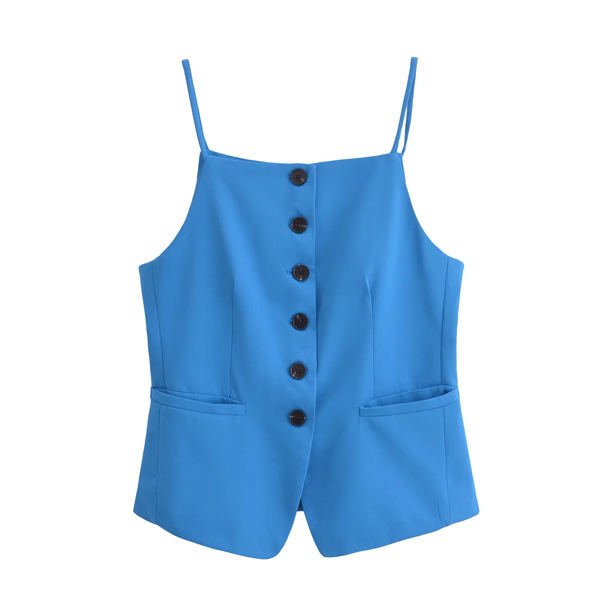 thumbnail image 1 of Conjunto de 3 piezas para mujer HH TRAF: chaqueta de traje de manga larga + chaleco de tirantes finos sin mangas con cuello cuadrado y espalda descubierta + pantalones casuales de 2 colores, 1 of 5