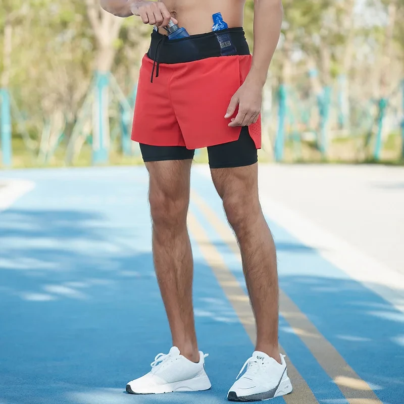 Double-deck Outdoor Marathon Basketball Running Mens Gym Fitness Run Shorts Quick Drying Pocket Traning Jogging Workout Shorts 4