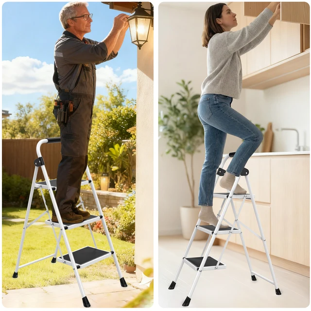 JHK 3 Step Ladder Folding Step Stool with Anti-Slip Pedal 330lbs Capacity Sturdy Steel Portable Heavy Duty Step Stool for Home