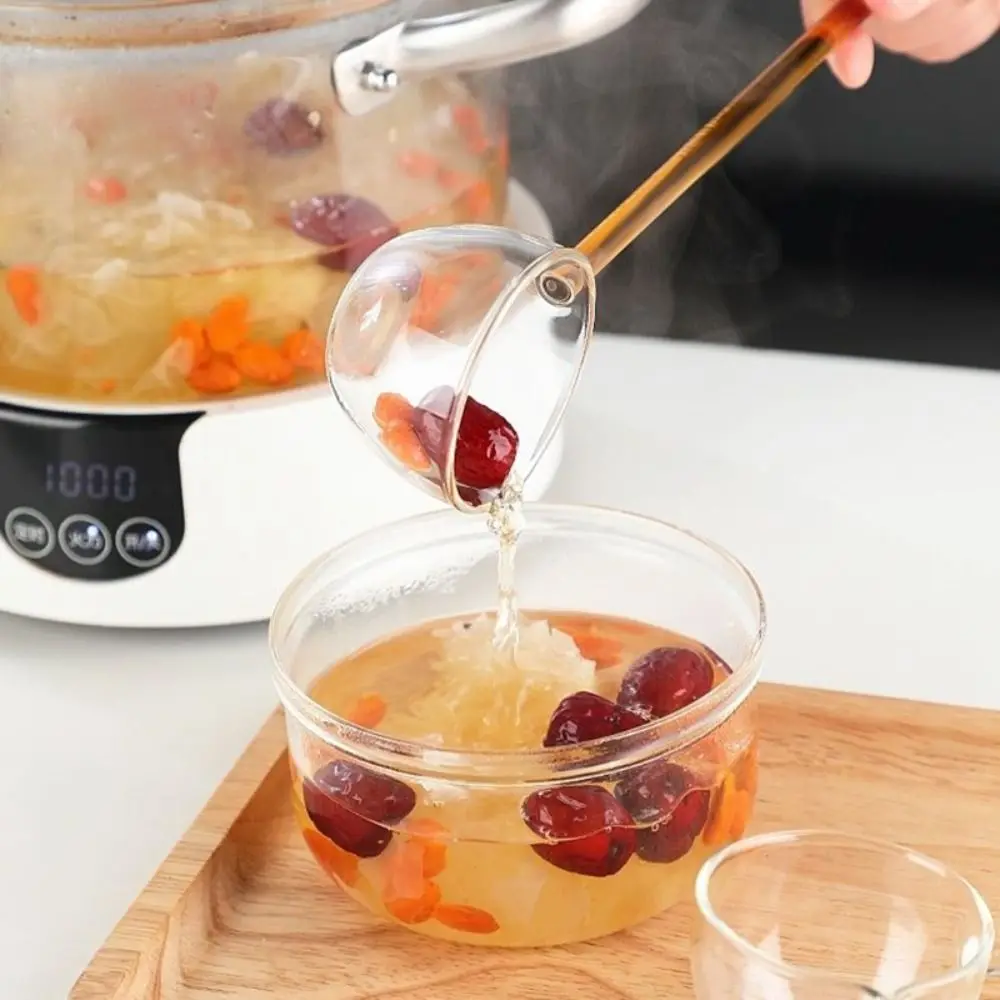 Borosilicate Glass Spoon Colored Long Handle Heat Resistant Deep Sauce Soup Spoon Heated Directly Home Kitchen glass spoon