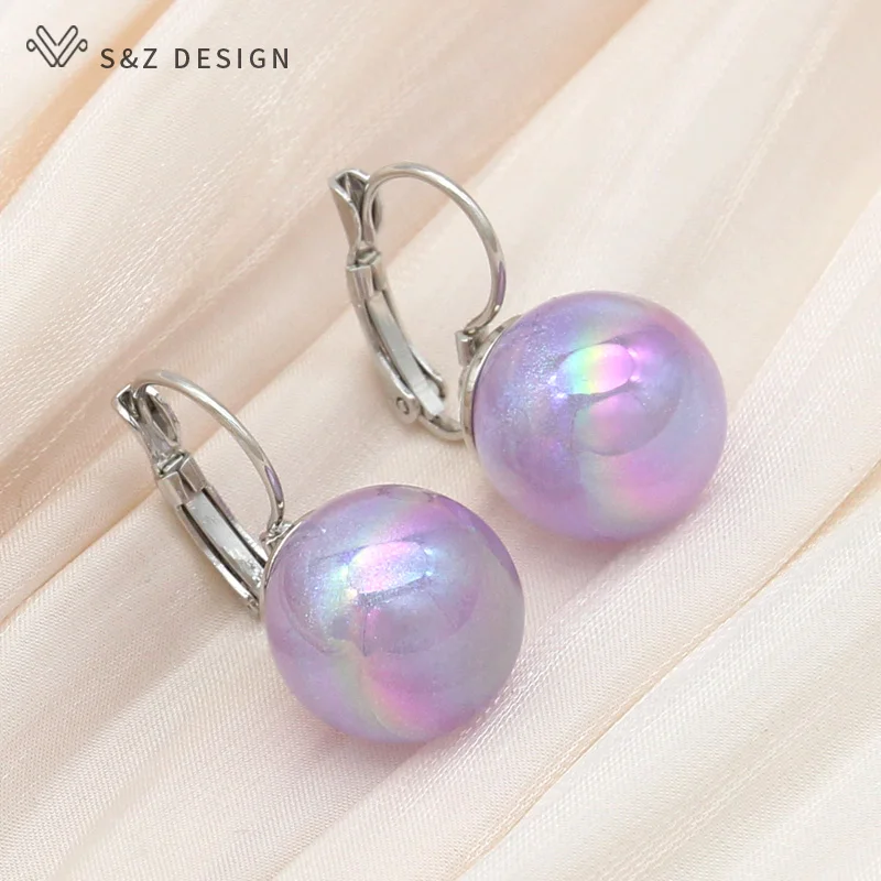 S&Z DESIGN New Fashion 585 Rose Gold Color Round Colorful Bead Drop Earrings For Women Wedding Elegant Jewelry Trendy Eardrop