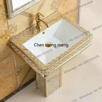 อ่างล้างหน้าทรงกลมสไตล์โมเดิร์นสีทองรุ่นใหม่ พร้อมขาตั้งเซรามิกสำหรับห้องน้ำ 3