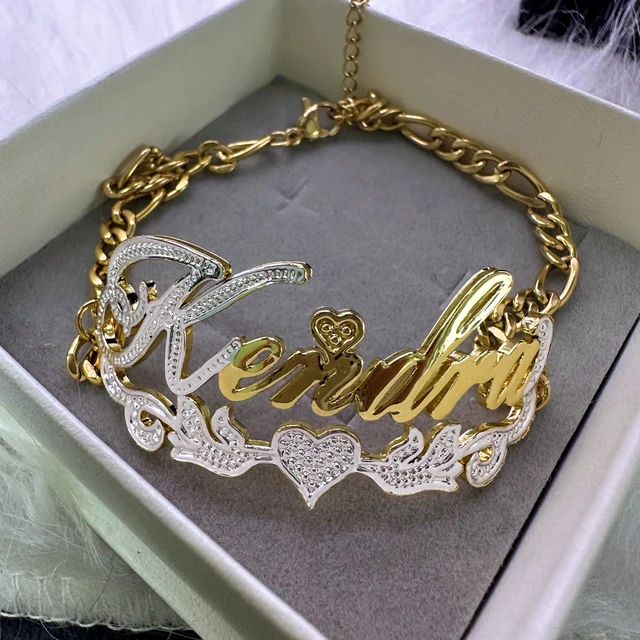 Amazon.com: Custom 14k Gold Name Bracelet - Handmade Script Font  Personalized Initial Letter Bracelet for Weddings, Moms, and Friends :  Handmade Products