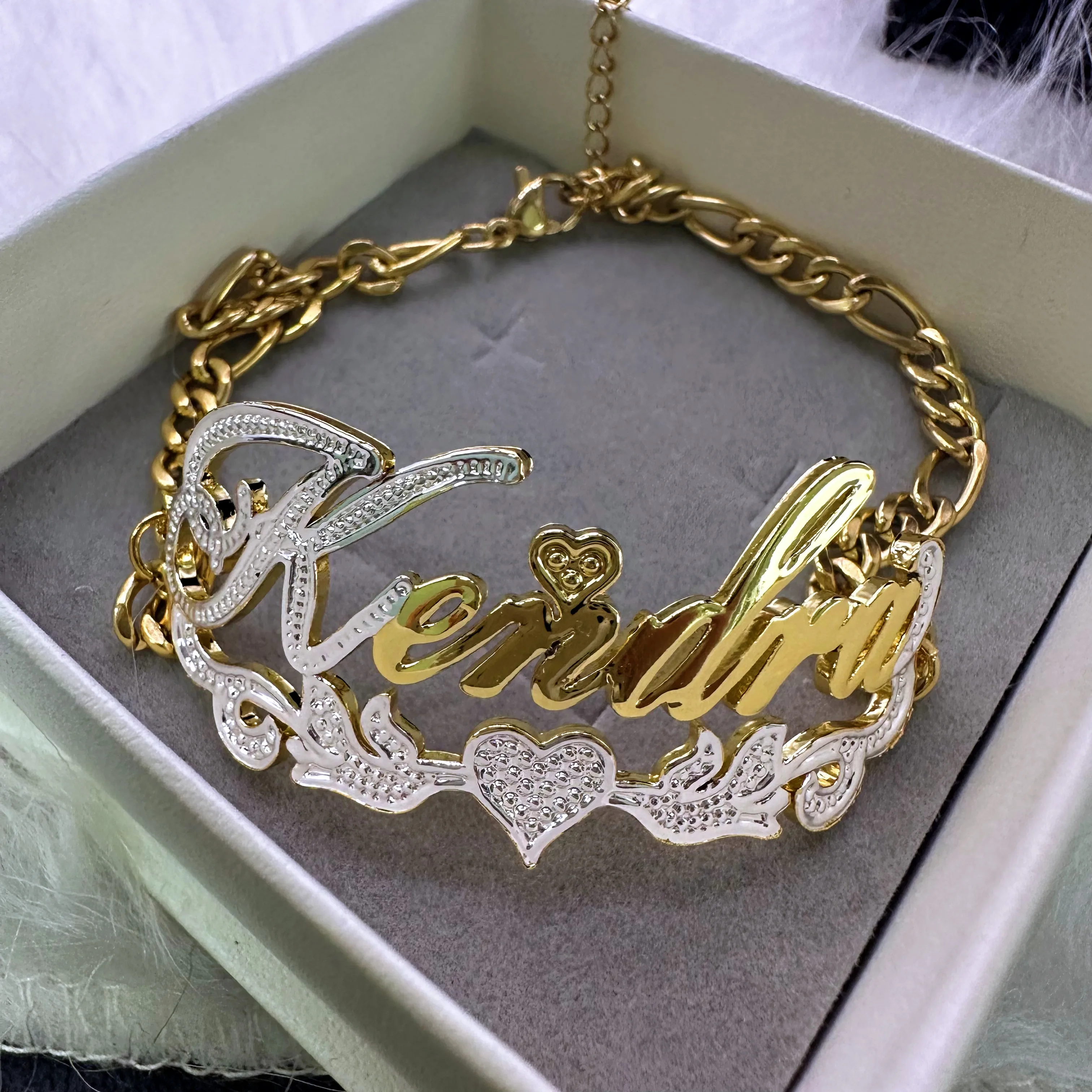 Better Jewelry Personalized Block 14K Gold Double Nameplate Bracelet –  Betterjewelry