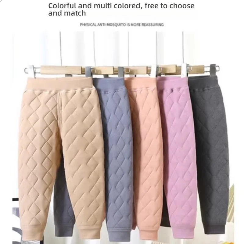 Children's Warm Pants Boys Girls Autumn Winter Soft Three-Layer Trousers New School Uniform Cotton Legging 1-14 Years Old