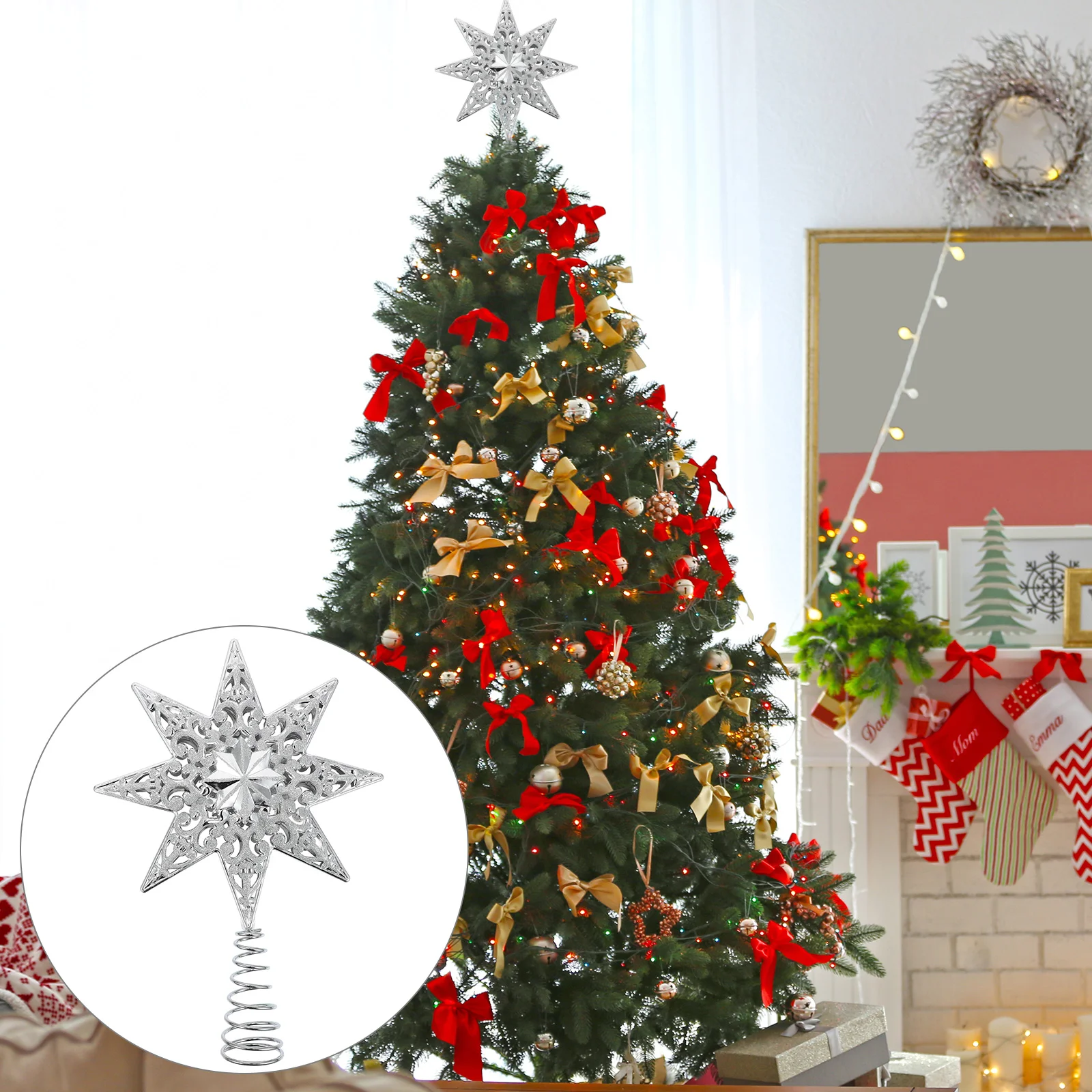 

Christmas Tree Anise Top Star Desktop Decor Glittered Topper Iron Xmas Ornament