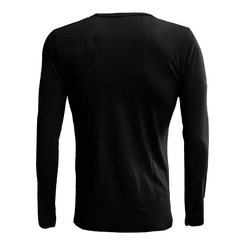 Frühling Herbst Slim Fit Herren Grau Langarm Henley T-Shirts Schwarze Knöpfe Pullover Basisschicht für Freizeitkleidung – Detail 5
