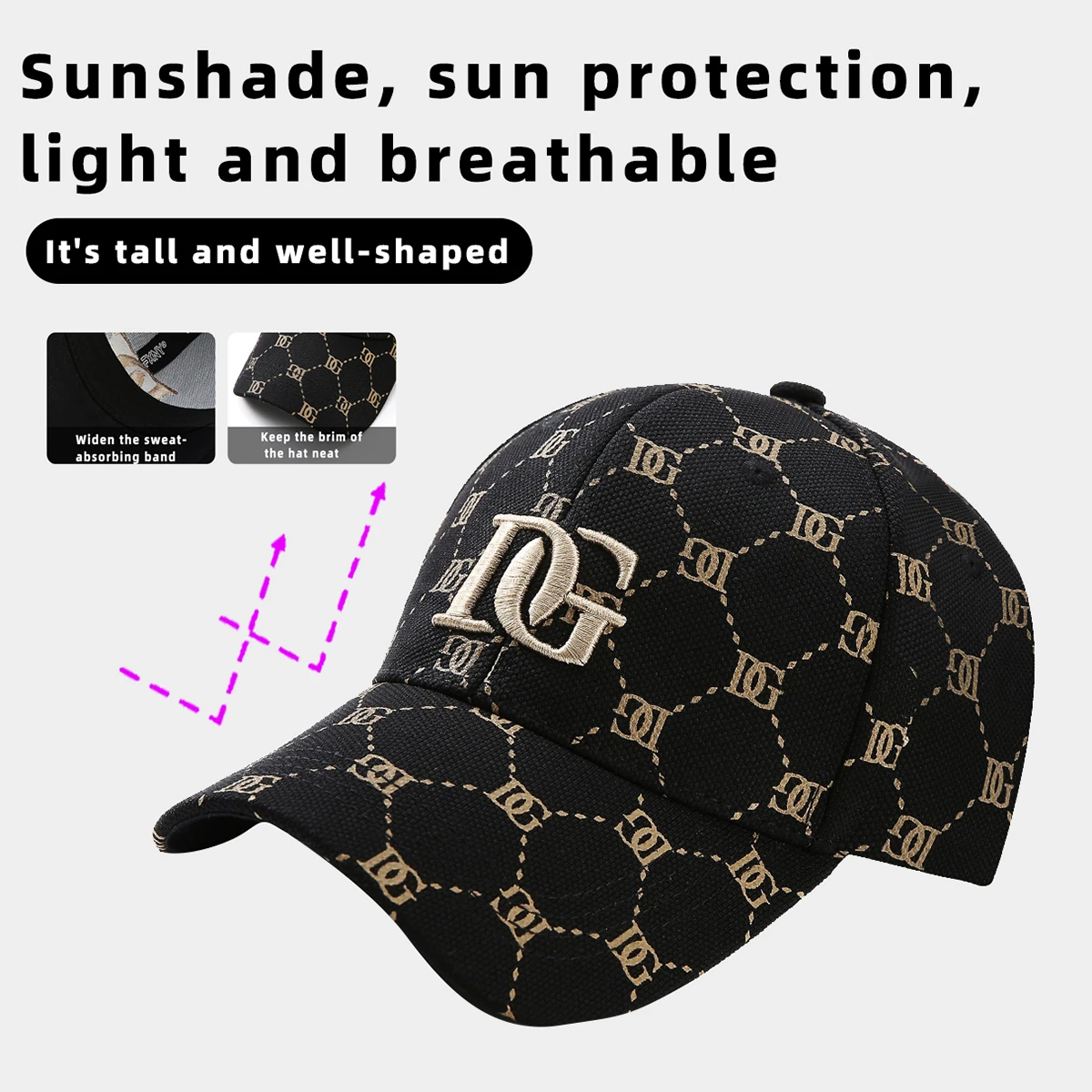 The New Korean Version of the Printed Letter Embroidered Cap Men's Trend All-Match Big Head Baseball Cap Women Show a Small Face