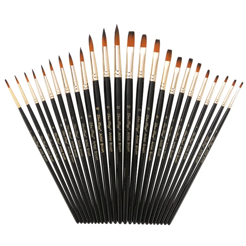 24PCS Paint Brush Set Round & Flat Oil Paint Brush Synthetic Painting Supplies for Acrylic Oil Watercolor Gouache Painting 24pcs acrylic paint brushes set round