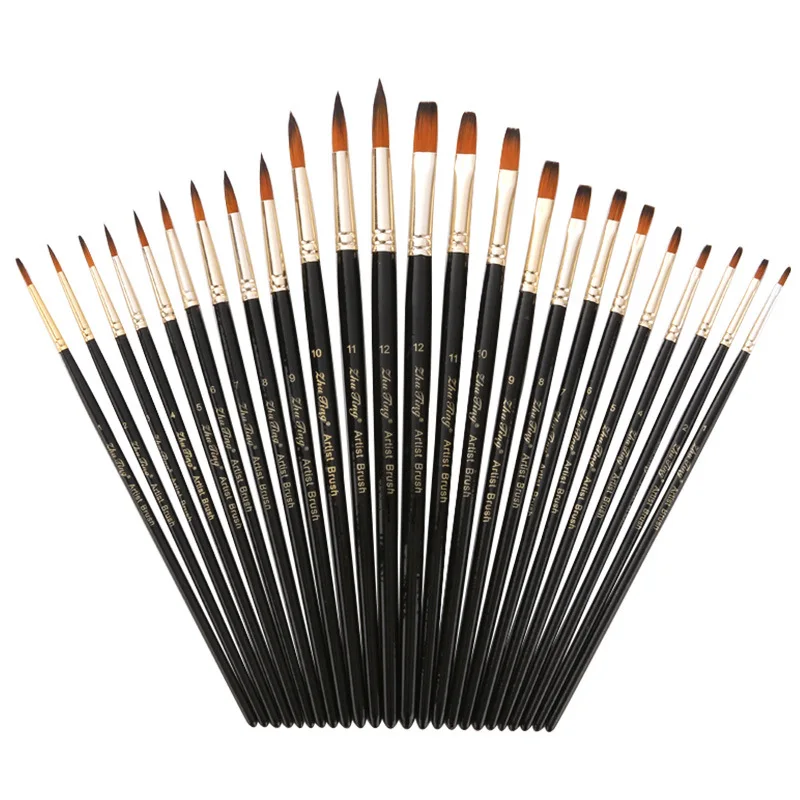 

24PCS Paint Brush Set Round & Flat Oil Paint Brush Synthetic Painting Supplies for Acrylic Oil Watercolor Gouache Painting