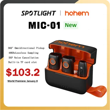 Hohem MIC-01 무선 라발리에 마이크, 소음 차단 녹음, 20 시간 배터리 수명, 아이폰, 안드로이드, 라이브 스트리밍용