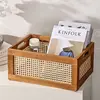 Retro Solid Wood Storage Box Desktop Rattan Basket Book Snacks Fruit Cosmetics Organizer Boxes Home Bathroom Kitchen Basket 1