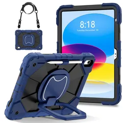 Durable Kids Tablet Cover with Silicone and PC Protection, 10.9-11 + Strap for iPad 10th Gen 10.9in (Navy blue and black)