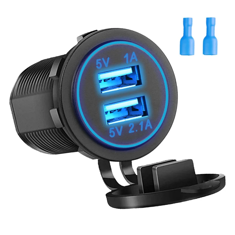 Enhanced Dual USB Car Charger with LED Waterproof Power Socket
