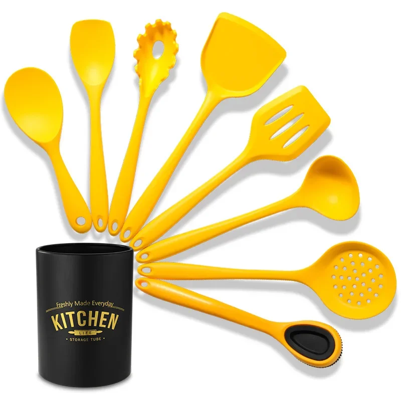 Non-stick Silicone Kitchenware Cooking Utensils Set 9Pcs Heat-resisting Cookware Spatula Shovel Spoon Kitchen Tool Set