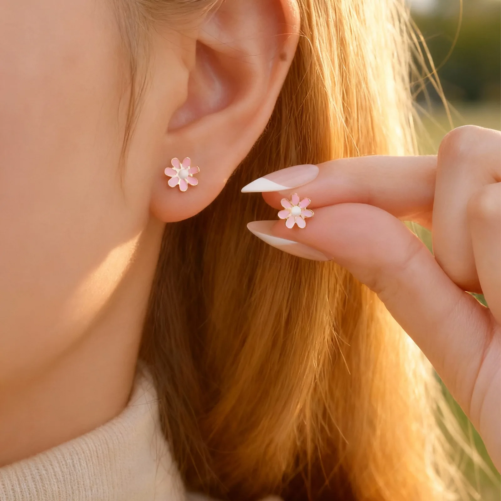 Bunte Blumen-Ohrstecker für Damen und Mädchen, Edelstahl, Emaille, Gänseblümchen, kleine Ohrringe, wasserdicht, trendiger Schmuck, Geschenke – Detail 3