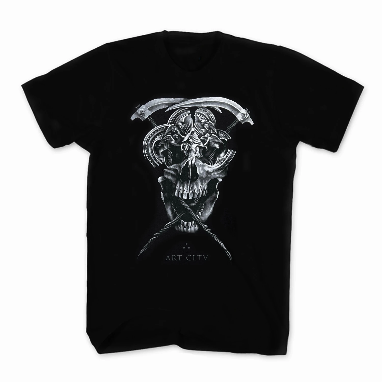 

Farrar Reaper Jet Black Tattoo Skull T-Shirt 100% Cotton O-Neck Summer Short Sleeve Casual Mens T-shirt Size S-3XL