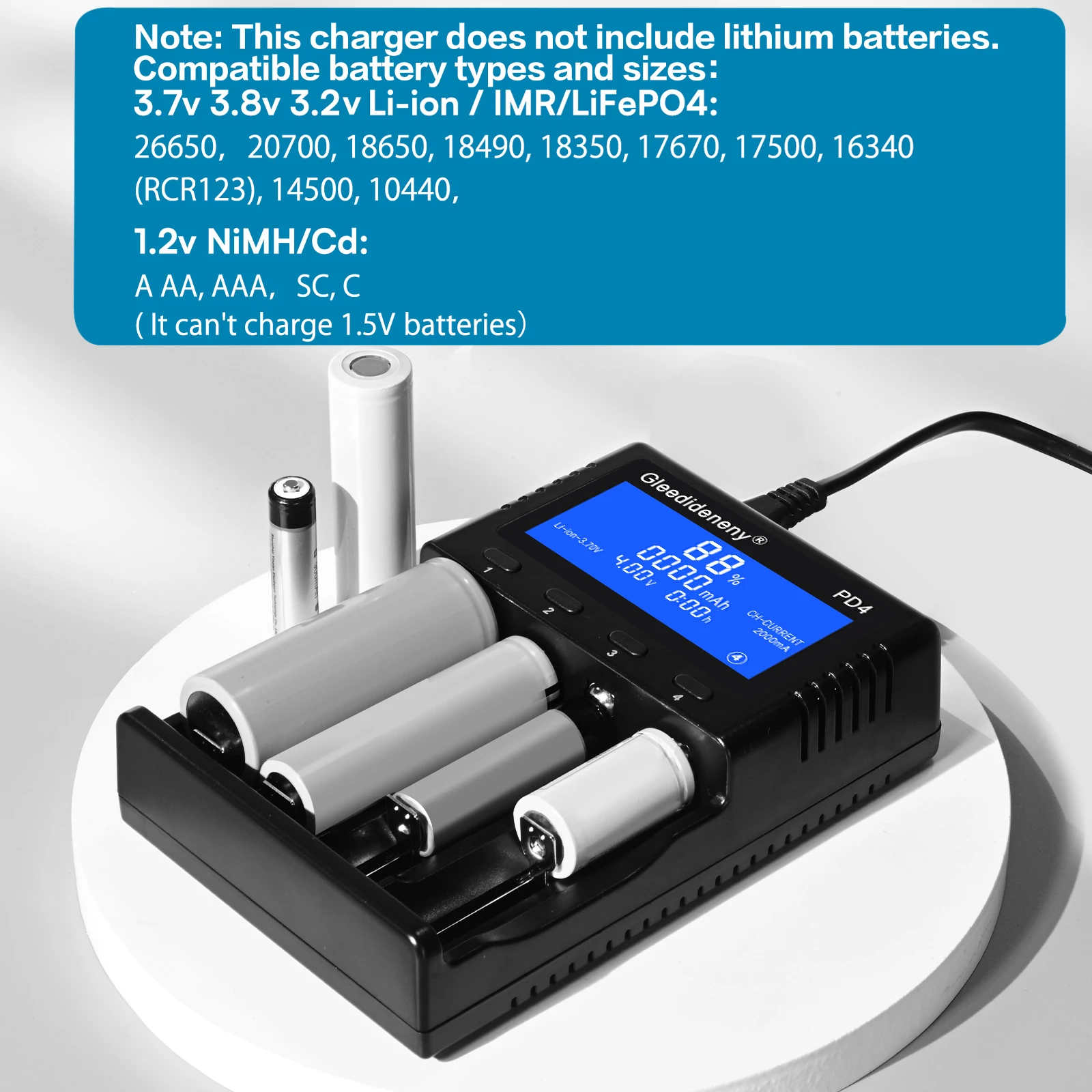 Universal Battery Charger For 3.7V Li-ion 18650, 26650, 21700, 18500, 18350, 16650 - View #12