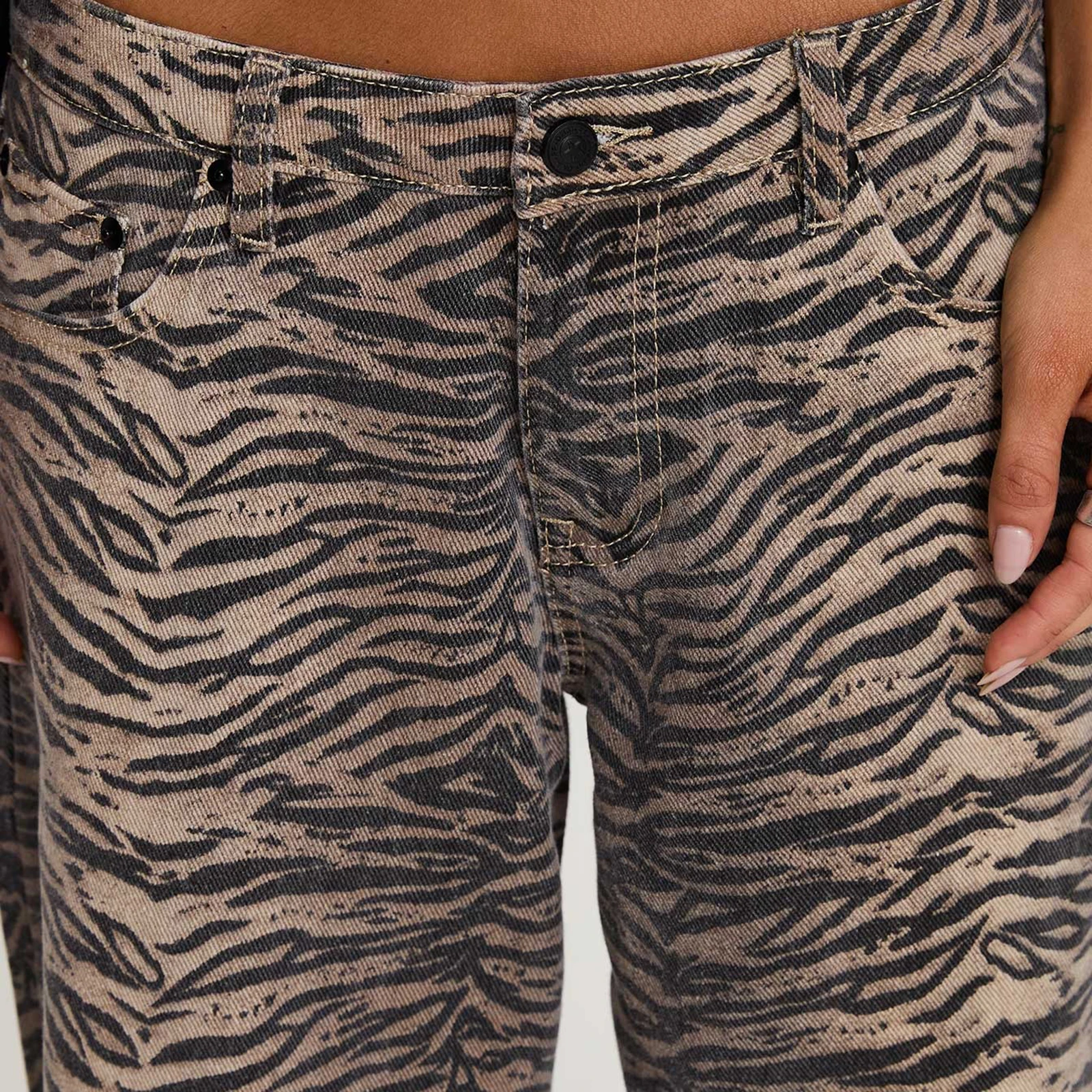 Neue Damen-Jeans mit Tiger-Streifen, modisch, lässig, niedrig tailliert, weites Bein, mit Taschen, heißer Verkauf, S-XL – Detail 2