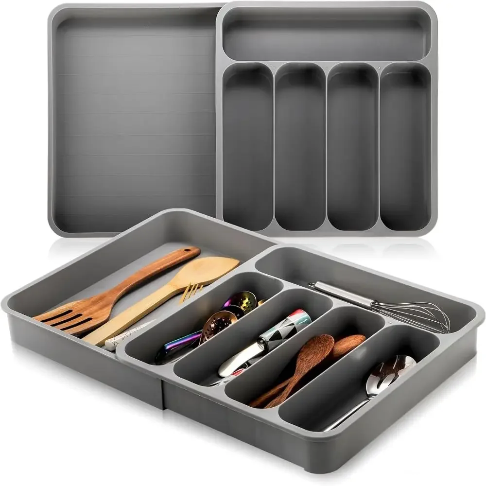 

Expandable 6 Compartment Tray Divider Drawer Multifunction Kitchen Utensil Flatware Dustproof Organizer Cutlery Storage