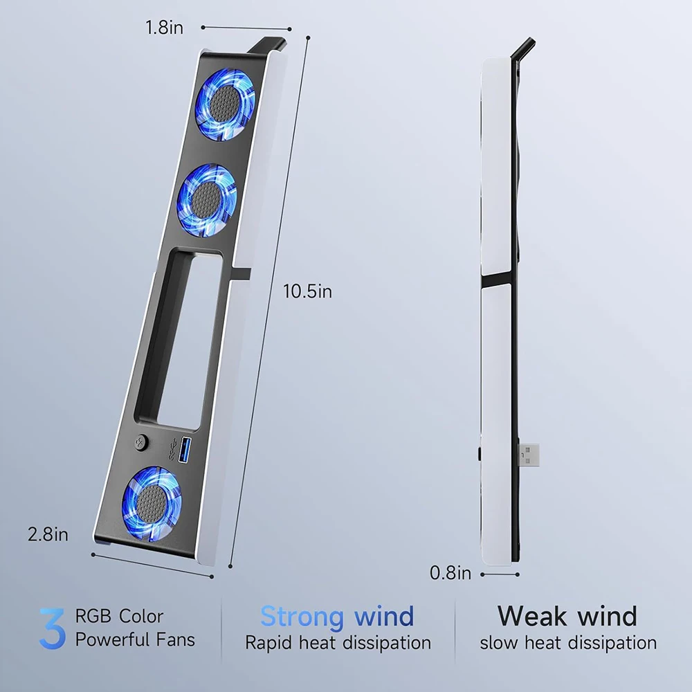 Silent Enhanced Cooling Fan for PS5 Slim Console(Digital/Disc) with LED Lights Efficient Cooling System for Playstation 5 Slim