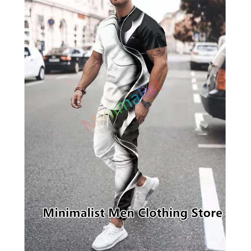 2023 New Summer Men's Trousers Tracksuit Set Sportwear 3d Print Short Sleeve T Shirt+long Pants 2 Piece Suit Men Outfits Clothes