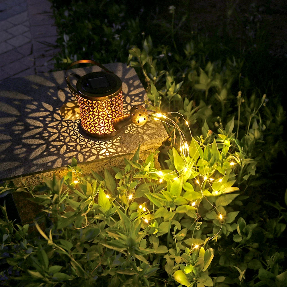 Solar LED Watering Can Lights Outdoor Waterproof Decorative Kettle Garden Yard Art Lamp Hollow Water Sprinkle Projection Lamp solar fence lights