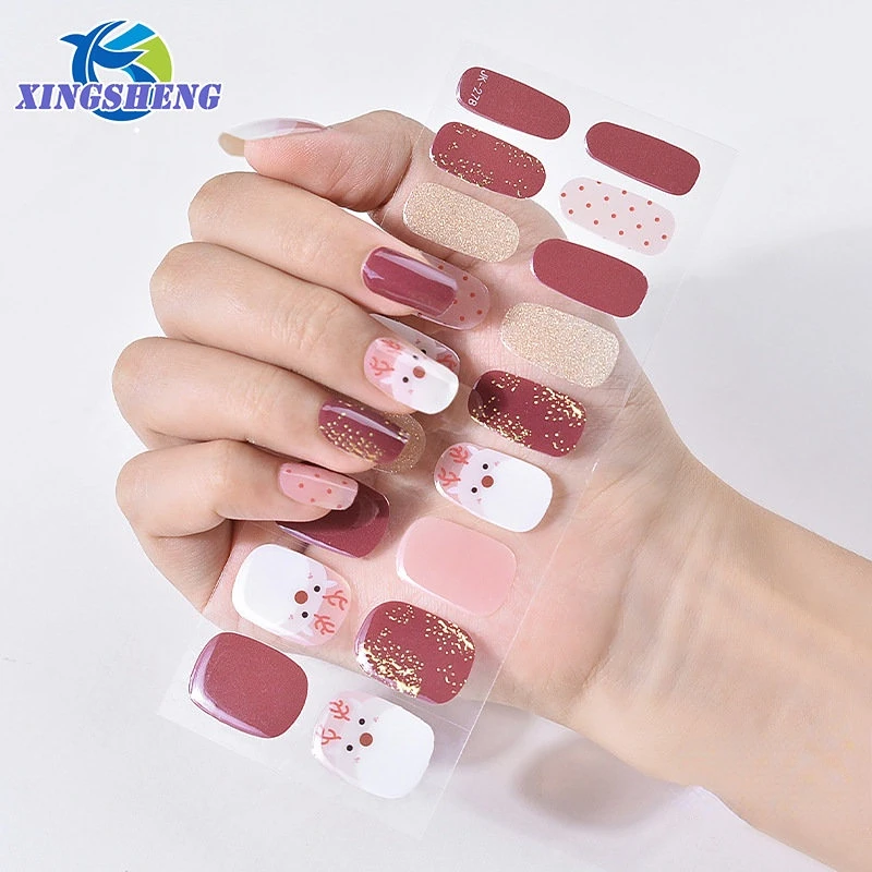 

Cute Elk Design Semi cured Gel Nail Stickers UV/LED Lamp Required 18 Gel Nail Polish Wraps Nail Art Manicure DIY Women Fashion