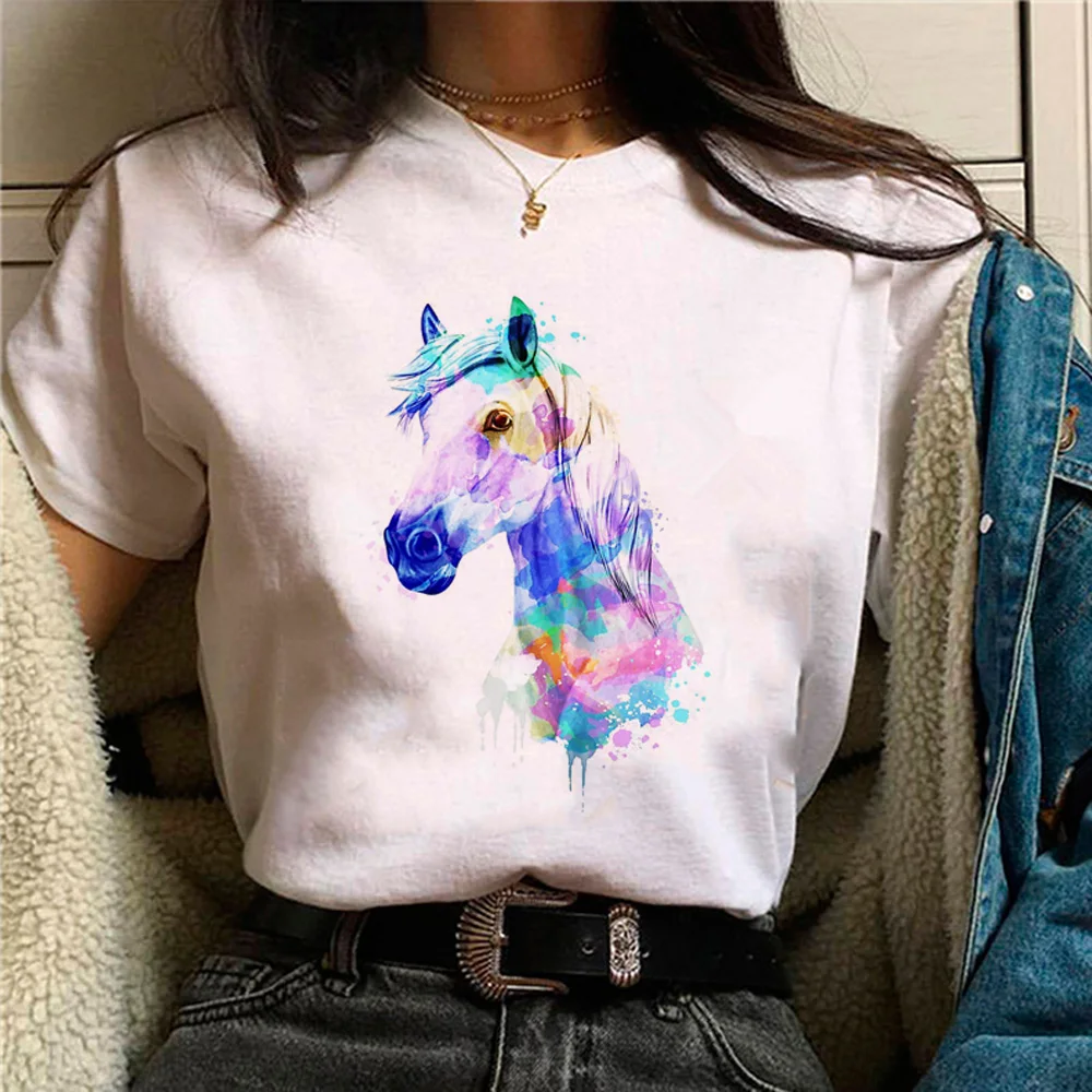 

Женские дизайнерские футболки с лошадью, Забавный Топ в стиле Харадзюку для девушек в стиле 1920-х, японская одежда