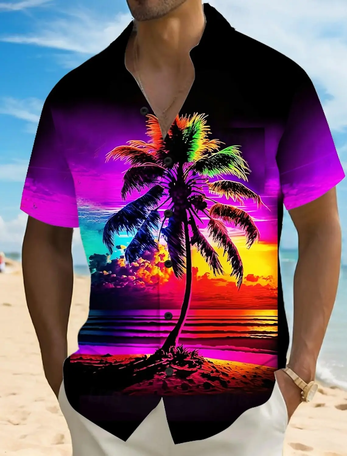 Fashion Men's Hawaiian Shirt 3D Printed Landscape Tropical Plants Shirt  Short Sleeved  Summer Casual Aloha Shirt for Mens