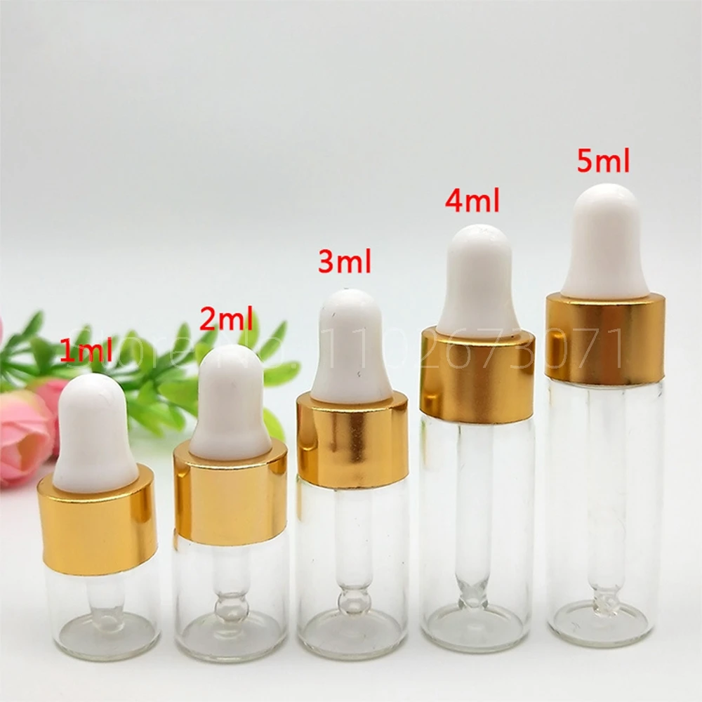 Glass Bottles Mini Glass Bottles Mini Perfume Bottles Aromatherapy Diffuser Bottle Mini Dropper Bottles Oil Aromatherapy Bottles with Rose Gold Cap Reagent Pipettes Transparent Bottle 1ml 2ml 3m 4m 5m