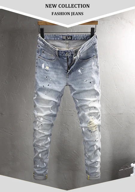 Syna World Slim Fit Strappati Pantaloni In Denim Jeans Uomo