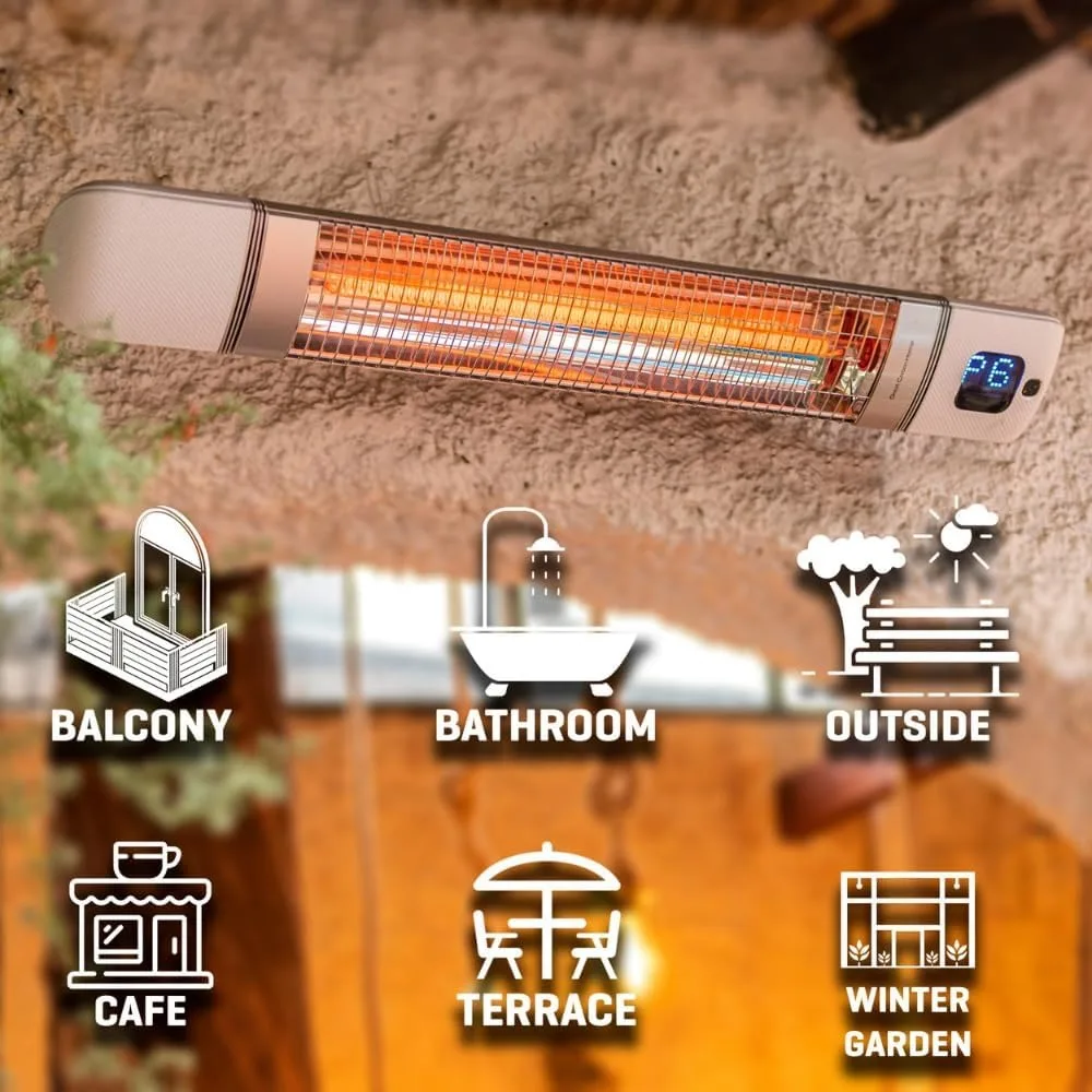 Infrared Patio Heater, Carbon Wall Mounted Heater 300/1500W, 6 Heat Modes Outdoor Heater, IP55 Waterproof, Instant Heat 3