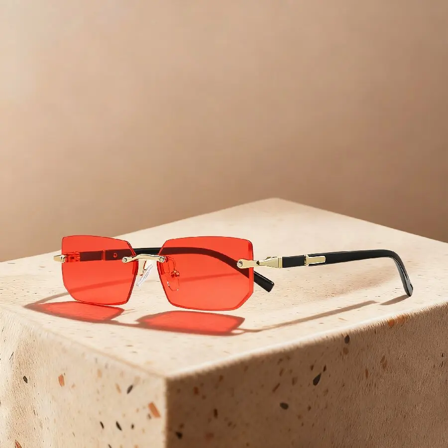 Gradient Lens Luxury Rimless Fashion Sunglasses with Metal Frame
