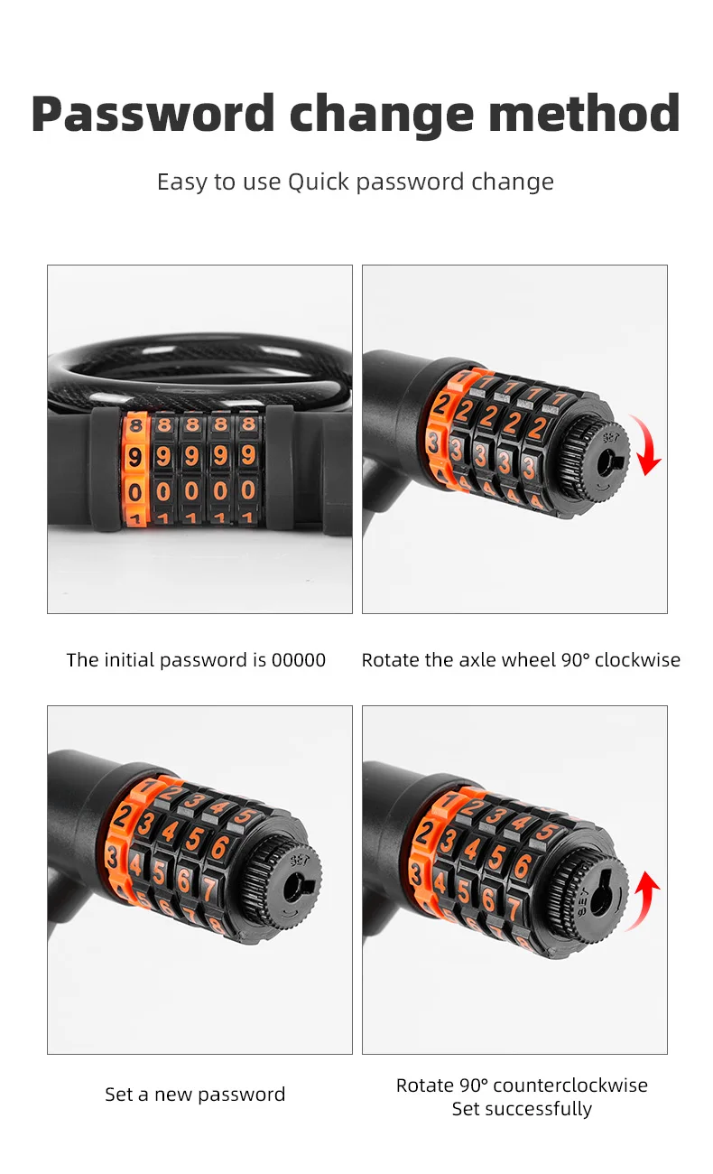 Lot de 2 antivols universels pour vélo de route, mot de passe à 5 chiffres, antivol on