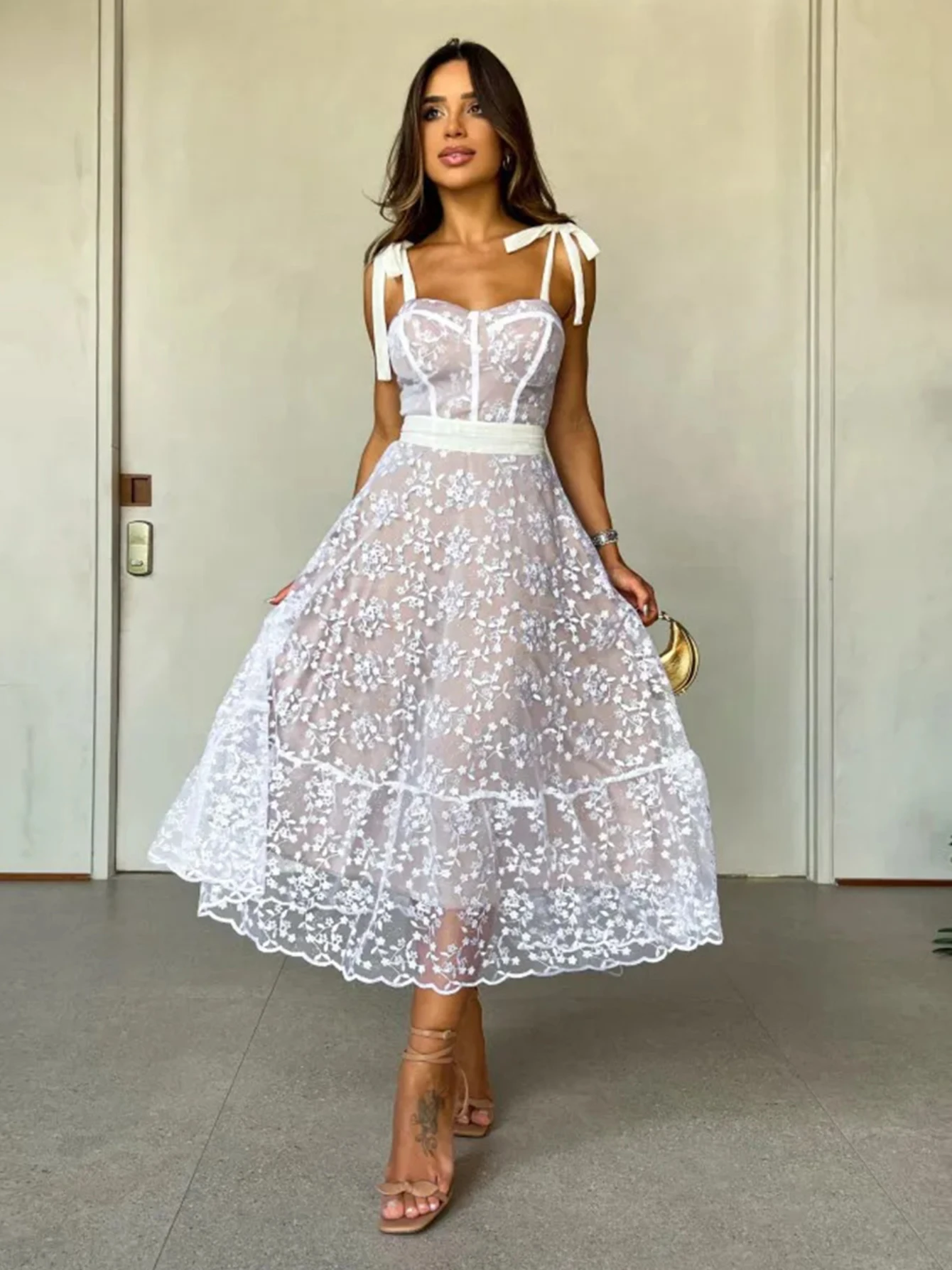 Aisling See-Through Lace Midi Dress