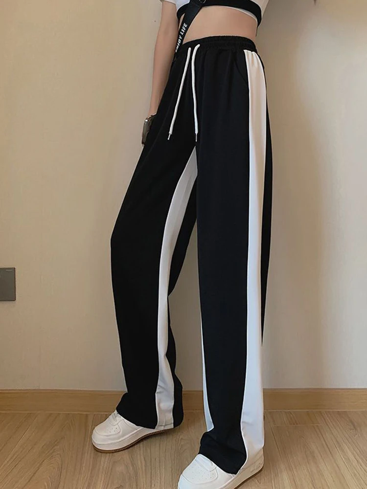

Fashion Striped Korean Loose Wide Leg Pants Women High Waist Ice Silk Casual Sweatpants Summer All Match Trousers