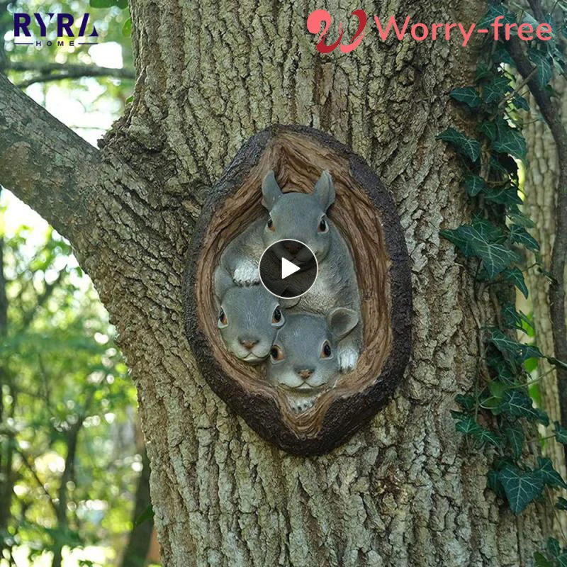 

New 3 Squirrels Tree Hugger Decoration Yard Art Outdoor Garden Resin Simulation Sculpture Hanging From Tree Squirrel Decorative