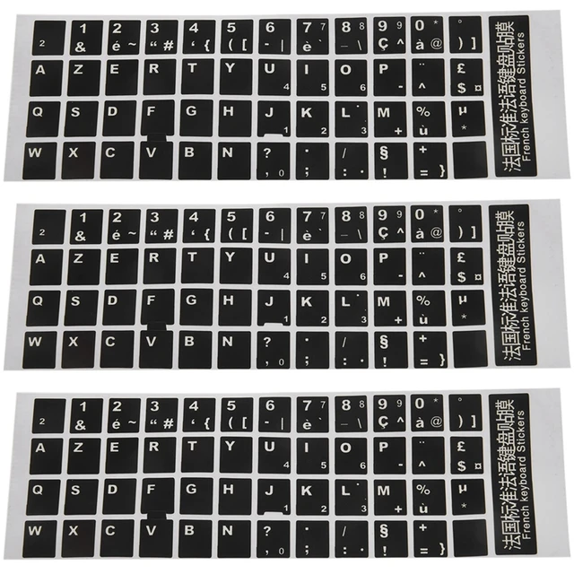 3X White Letters French Azerty Keyboard Sticker Cover Black For