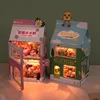 DIY Wooden Mini Cake Bedroom Milk Drink Casa Doll Houses Miniature Building Kits with Furniture Light Dollhouse for Adults Gifts 1