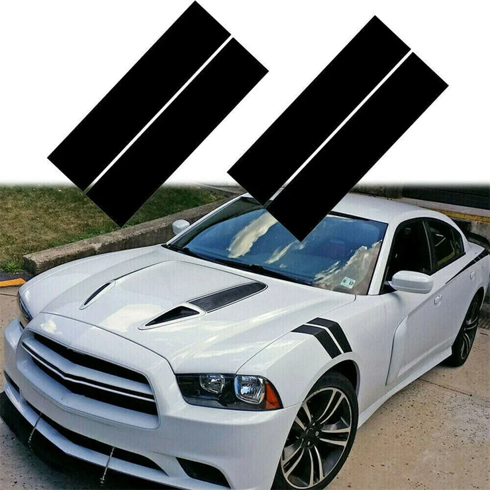 SUNBREATH 5-Piece Car Stripe Decal Kit - Sport Style Vinyl Graphics For Hood, Body, Mirrors (Black)
