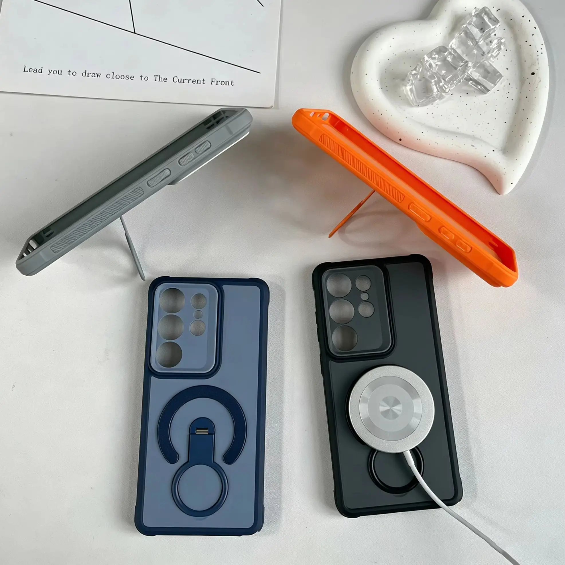 Shockproof Armor Matte Magnetic Case with Handheld Grip Stand Cover