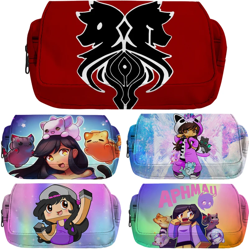

Game Aphmau Cosmetic Cases Cartoon Pencil Case Boys Girls Waterproof Anime Pencil Bag Double Layer Storage Bag Women Makeup Box